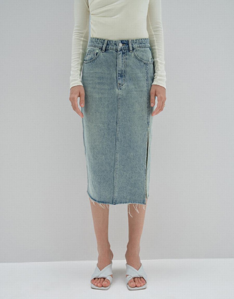 Jupes Urban Revivo Midi Droit Denim Femme Bleu | KKH7339KJ