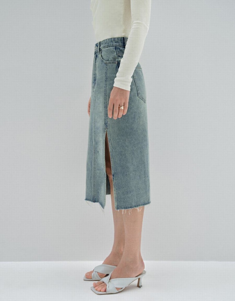 Jupes Urban Revivo Midi Droit Denim Femme Bleu | KKH7339KJ