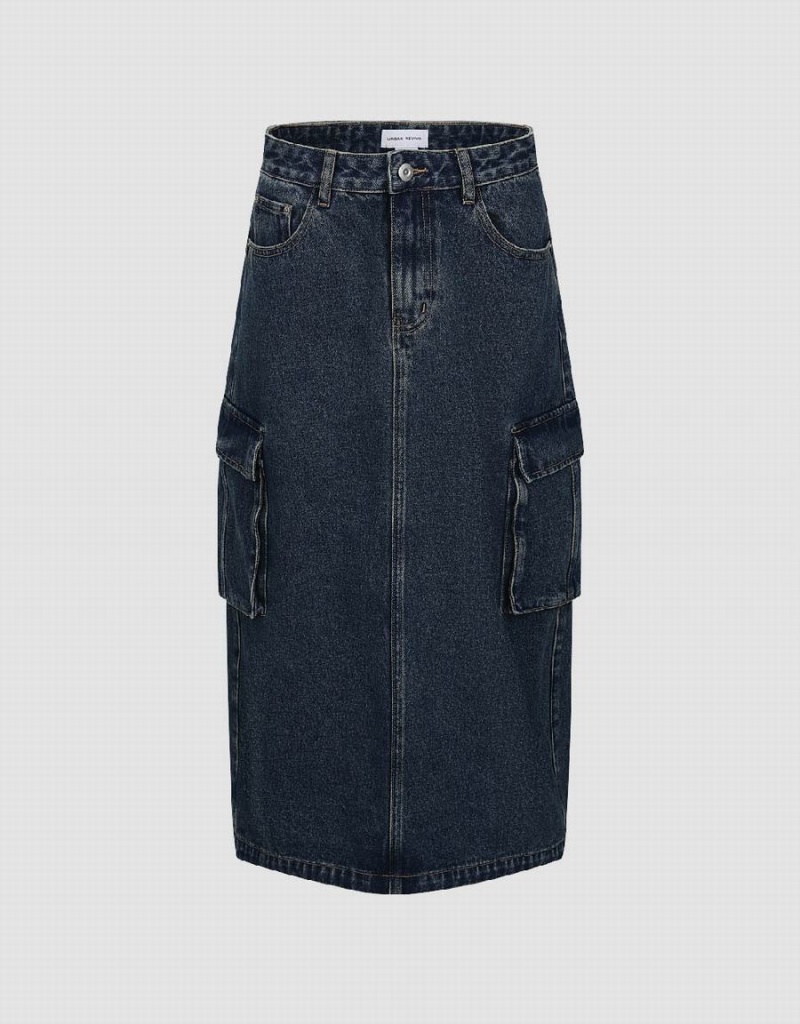 Jupes Urban Revivo Midi Droit Denim Femme Bleu | EUB573XF