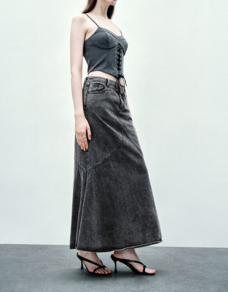 Jupes Urban Revivo Midi Fishtail Denim Femme Noir | VDZ581HA