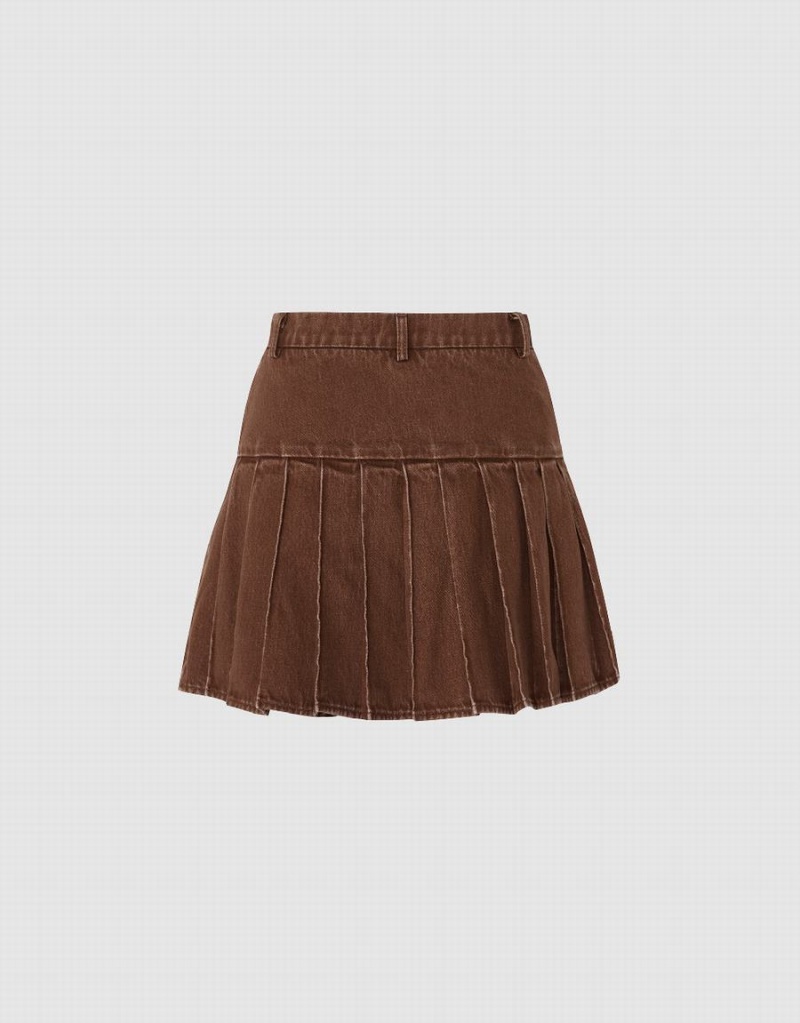 Jupes Urban Revivo Mini A-Line Denim Femme Kaki Marron | JHL5925FX
