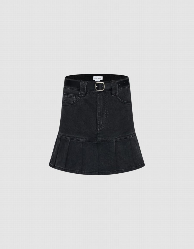 Jupes Urban Revivo Mini A-Line Denim With Belt Femme Noir | AXA8961XG