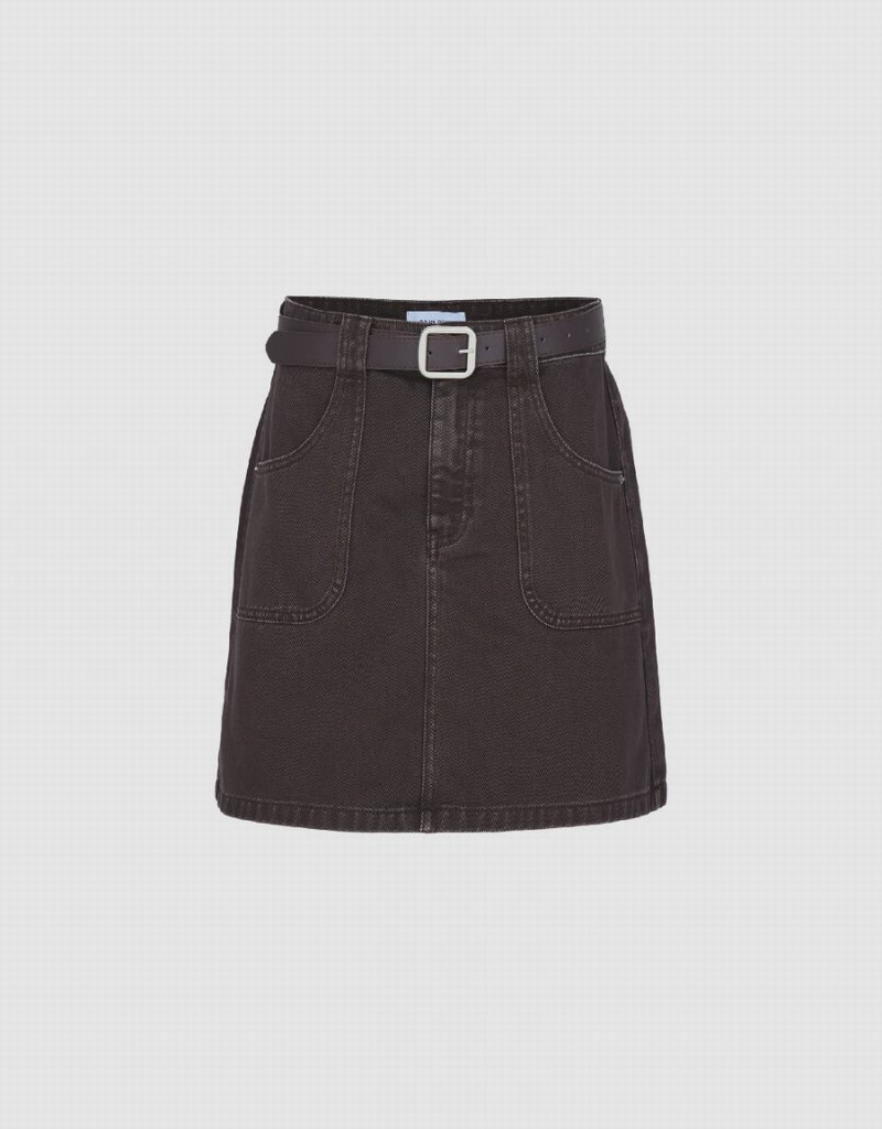 Jupes Urban Revivo Mini A-Line Denim With Belt Femme Marron | NKX7663HI