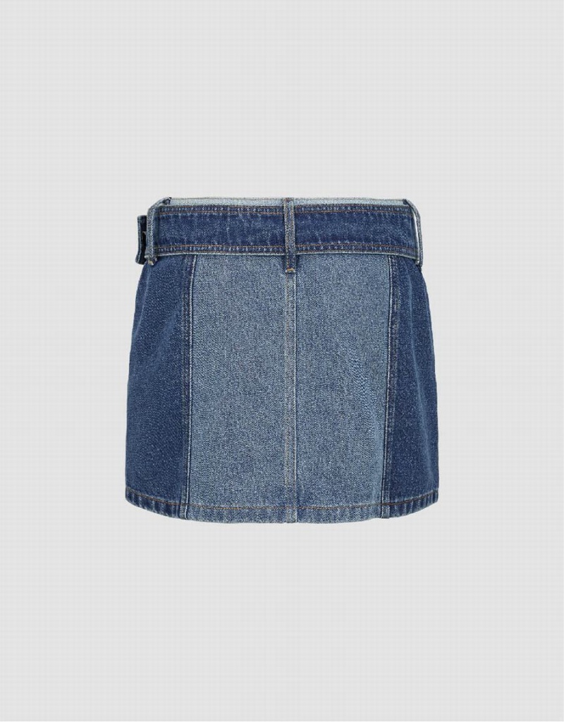 Jupes Urban Revivo Mini A-Line Denim With Belt Femme Bleu | YLN9396DL