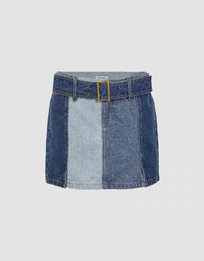 Jupes Urban Revivo Mini A-Line Denim With Belt Femme Bleu | YLN9396DL