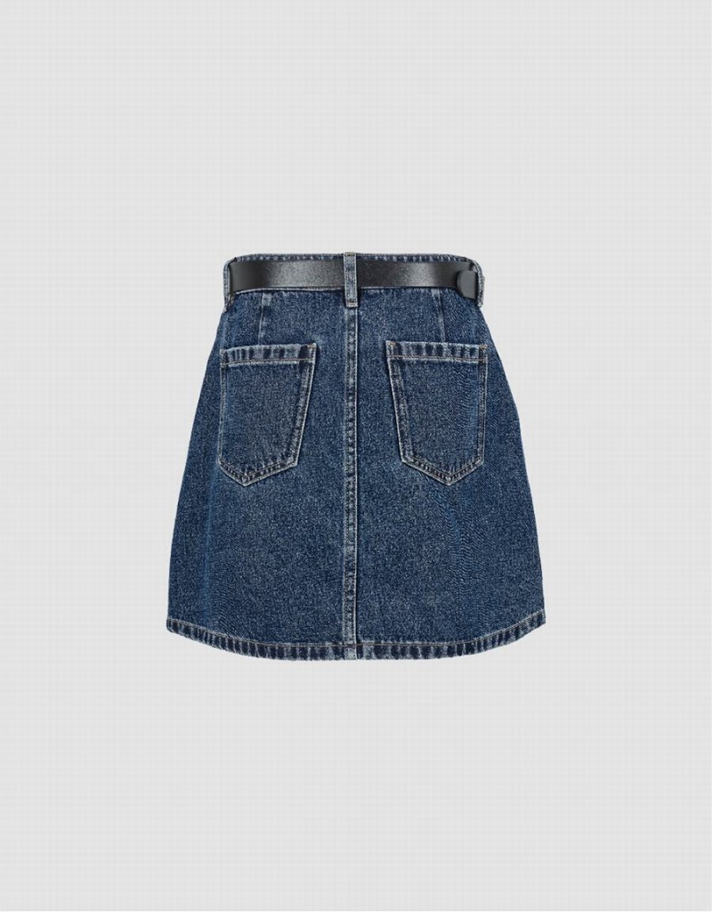 Jupes Urban Revivo Mini A-Line Denim With Belt Femme Bleu | KYG6874UN