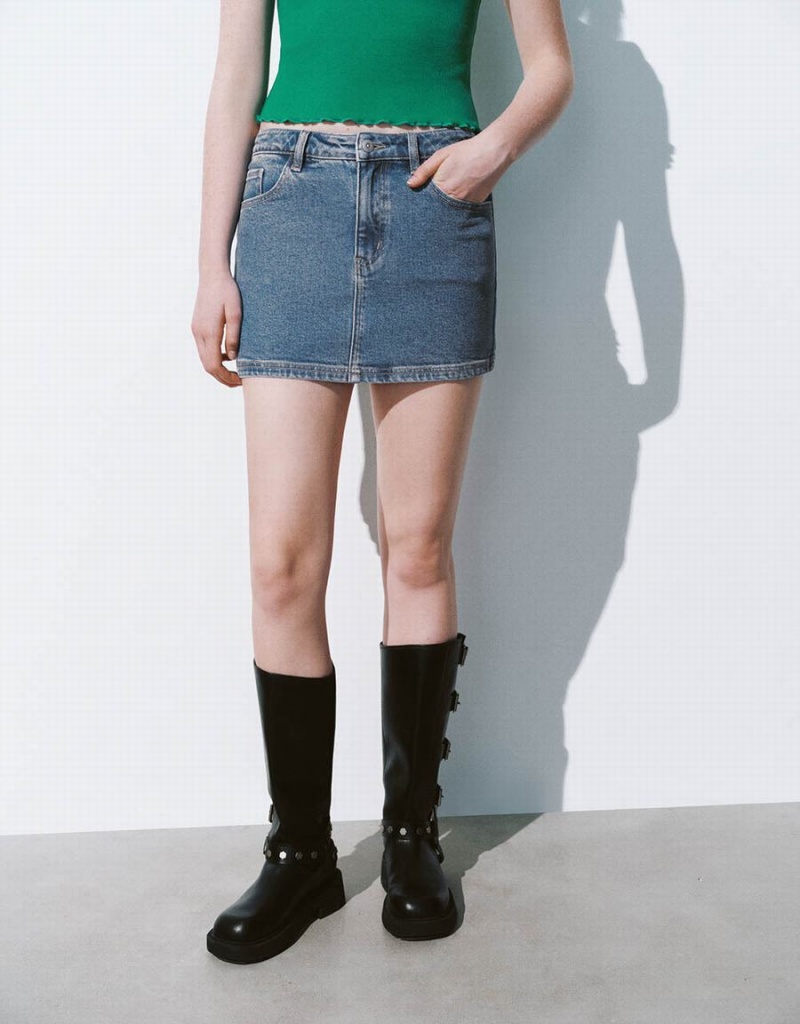 Jupes Urban Revivo Mini Droit Denim Femme Bleu | CXZ4025ZW