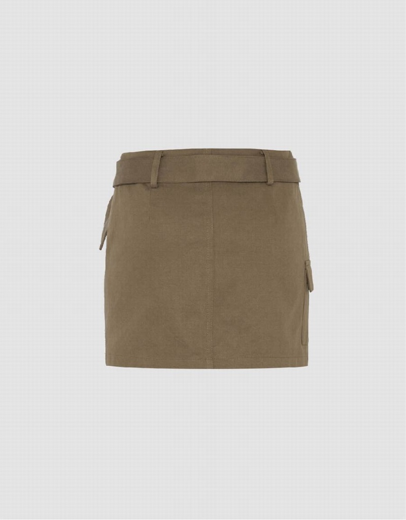 Jupes Urban Revivo Mini Droit With Belt Femme Marron Foncé | PJH198CJ
