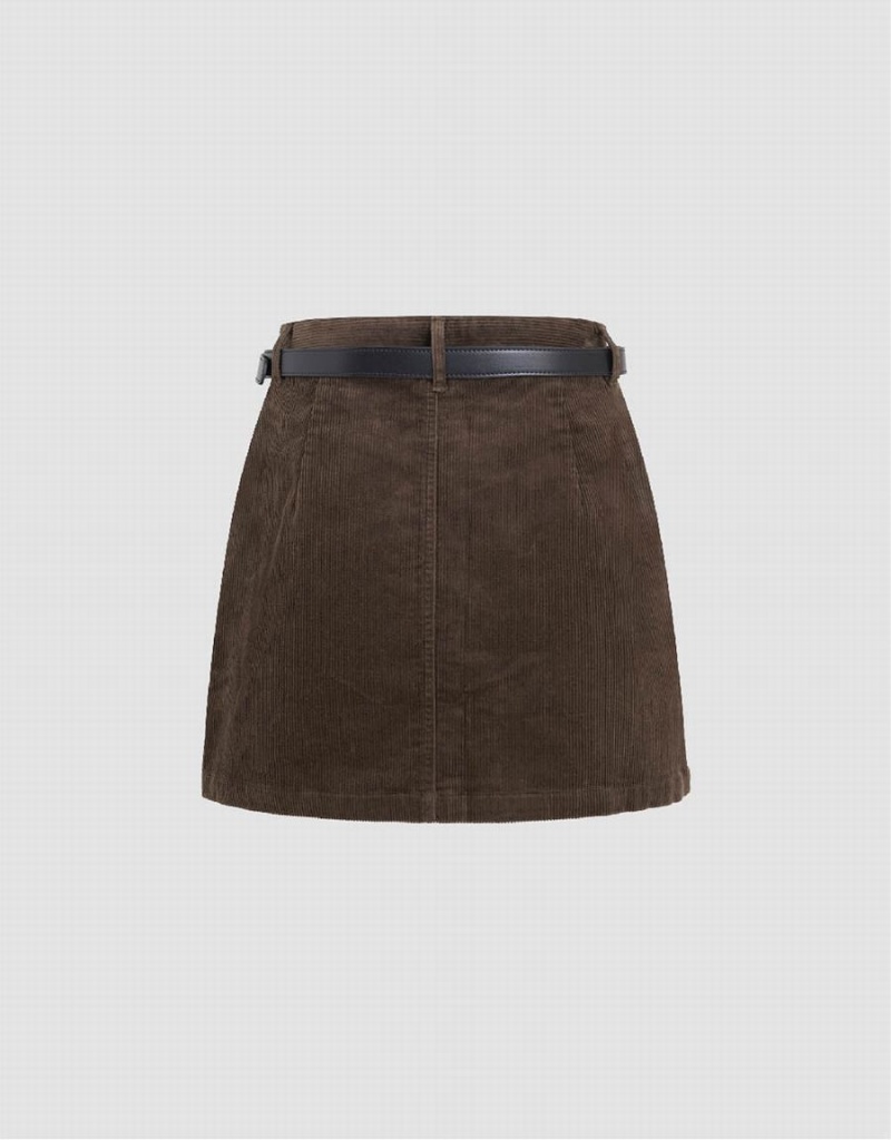 Jupes Urban Revivo Mini Droit With Belt Femme Marron | OGR7580GL