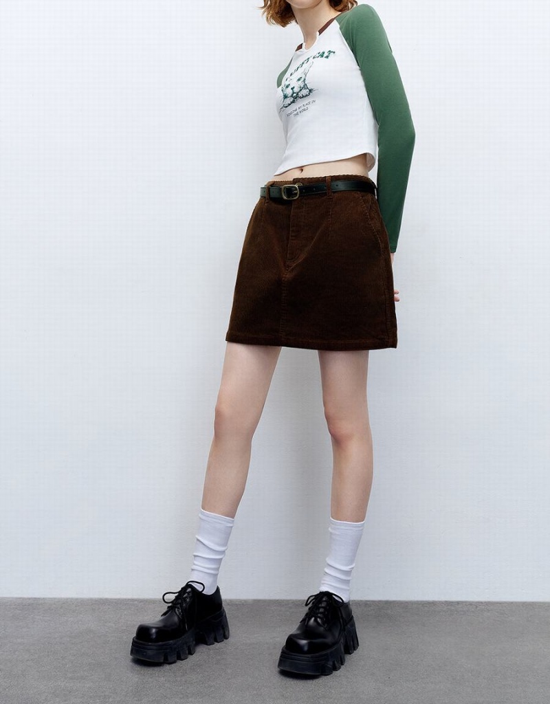 Jupes Urban Revivo Mini Droit With Belt Femme Marron | OGR7580GL
