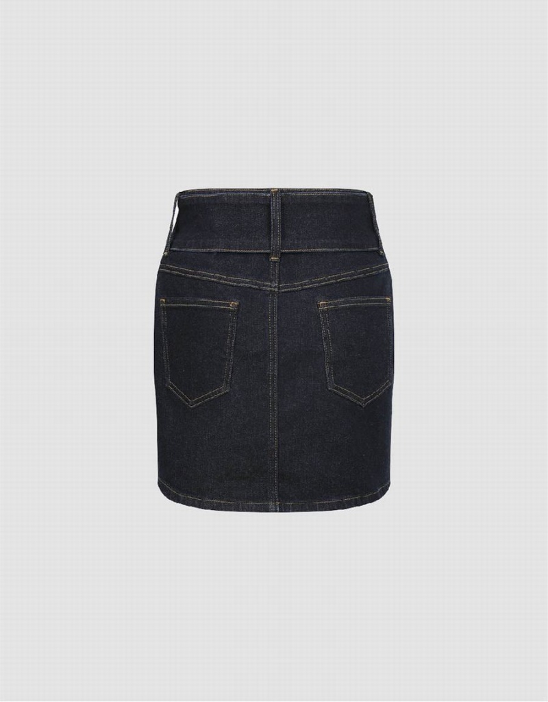 Jupes Urban Revivo Mini Mince Denim Femme Bleu | JLJ9370VI
