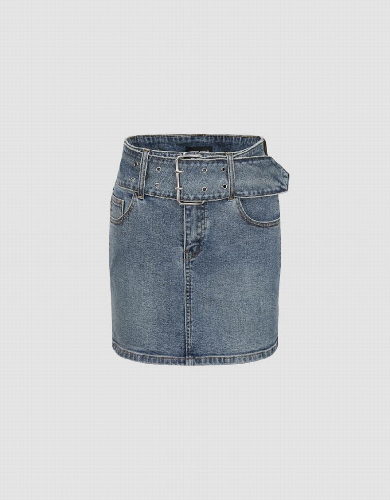 Jupes Urban Revivo Mini Mince Denim Femme Bleu | TKP3232EX