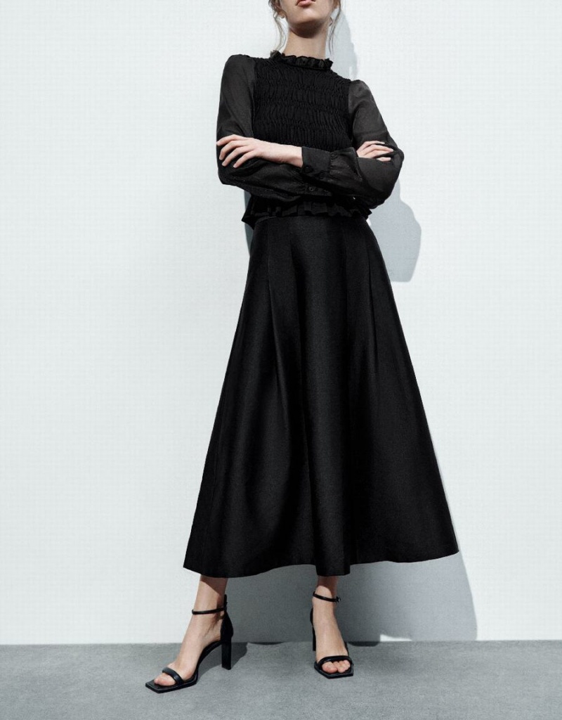Jupes Urban Revivo Plissé Midi A-Line Femme Noir | TKD14100IL