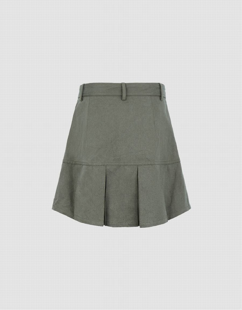 Jupes Urban Revivo Plissé Mini A-Line With Belt Femme Vert | DKN4334SP