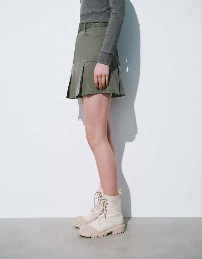 Jupes Urban Revivo Plissé Mini A-Line With Belt Femme Vert | DKN4334SP