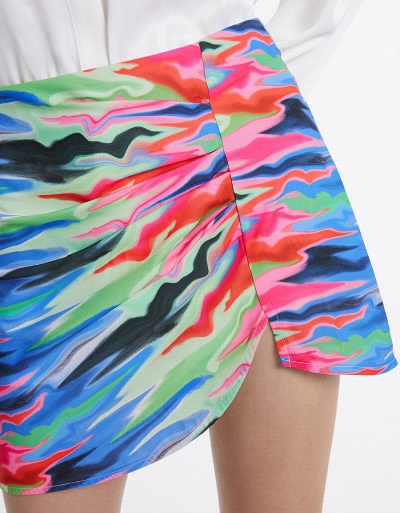 Jupes Urban Revivo Printed Asymmetric Mini Femme Rose Multicolore | RJI2717ZC