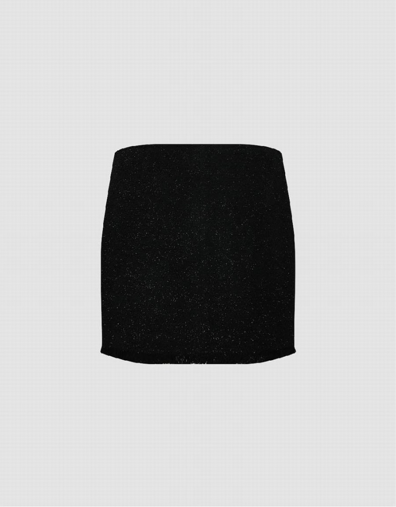 Jupes Urban Revivo Raw Hem Mini Denim Femme Noir | IPK5246OT