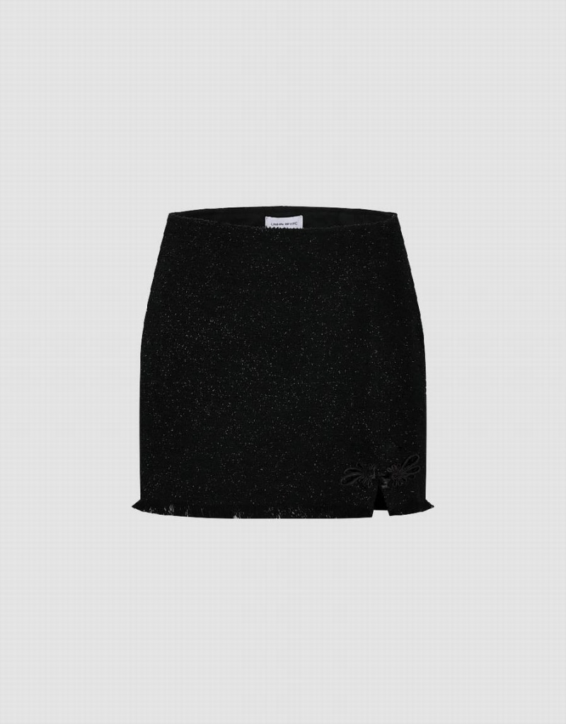Jupes Urban Revivo Raw Hem Mini Denim Femme Noir | IPK5246OT