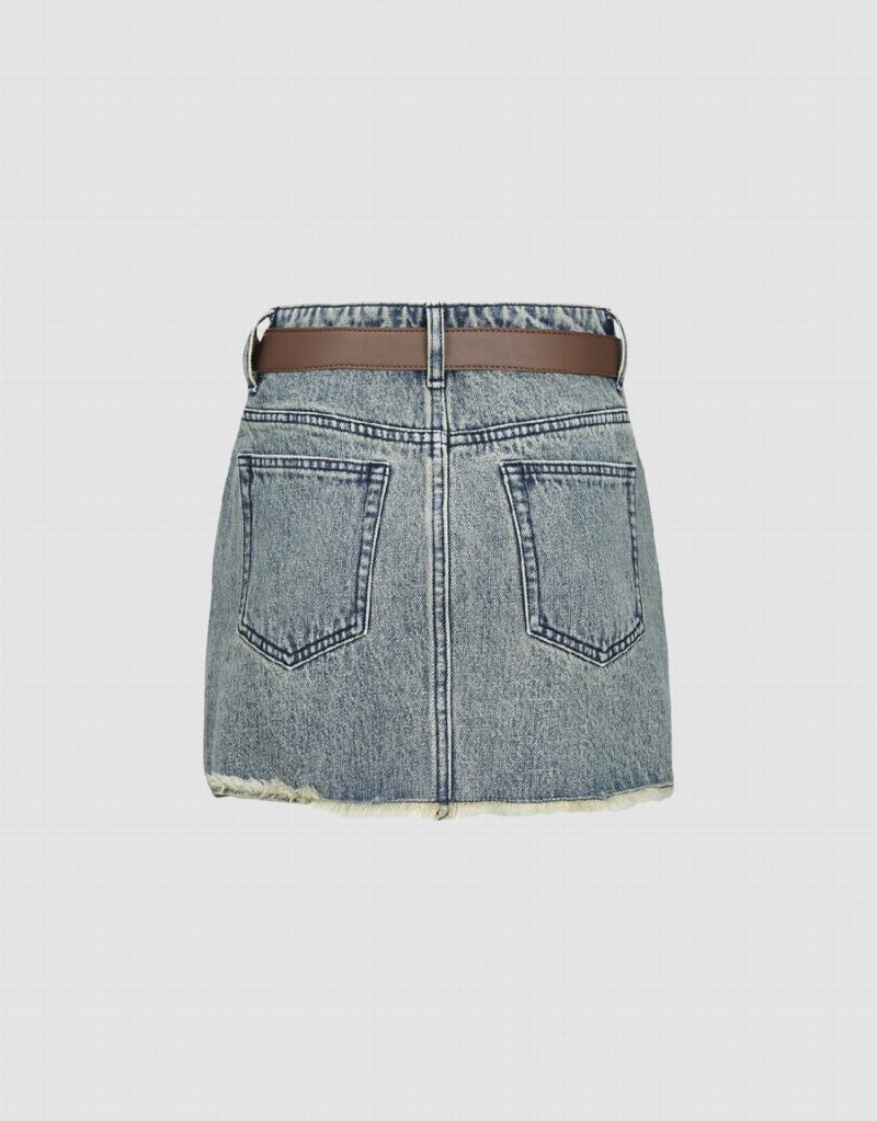Jupes Urban Revivo Raw Hem Mini Denim Femme Bleu | AHP3996NU