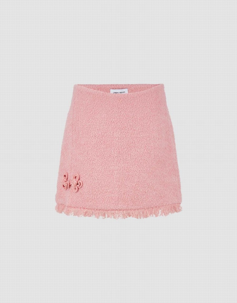 Jupes Urban Revivo Raw Hem Tweed Mini A-Line Femme Rose | JIY8366UB