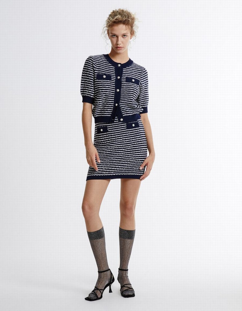 Jupes Urban Revivo Rayé Tricoté Femme Bleu | YVQ946WA