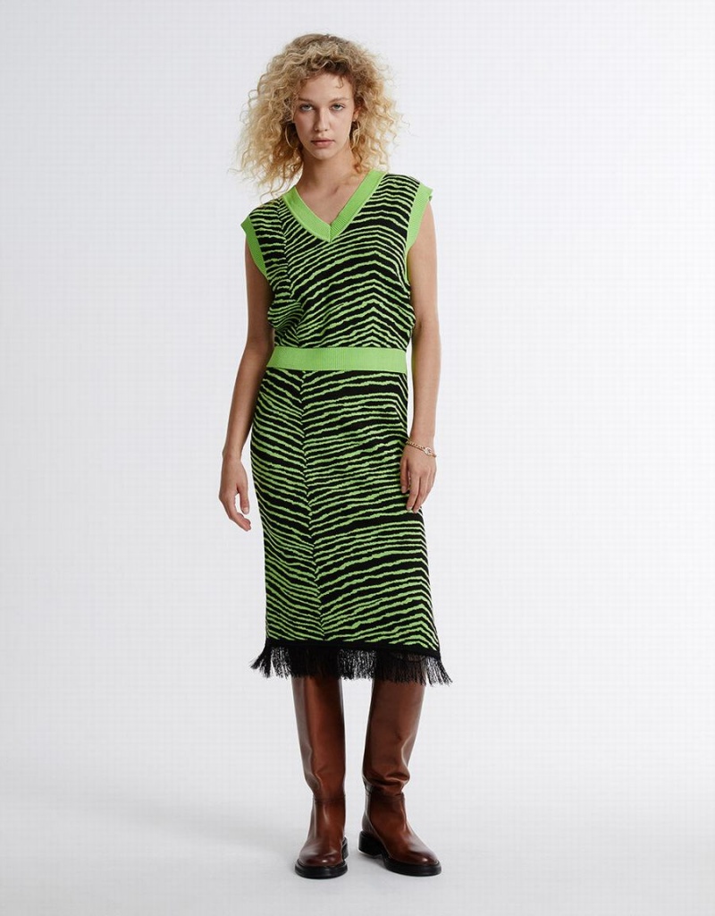 Jupes Urban Revivo Rayé Tricoté Femme Vert Noir | AKF6923RK