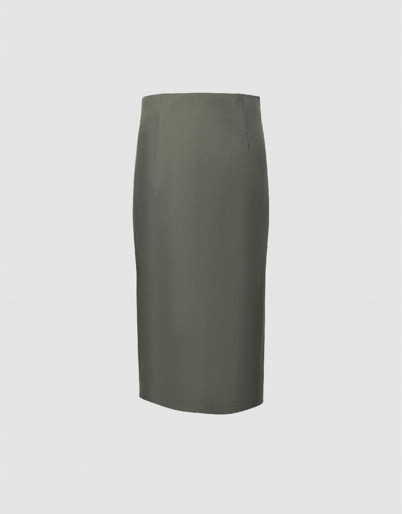 Jupes Urban Revivo Ruched Midi Droit Femme Vert | GST5710NG
