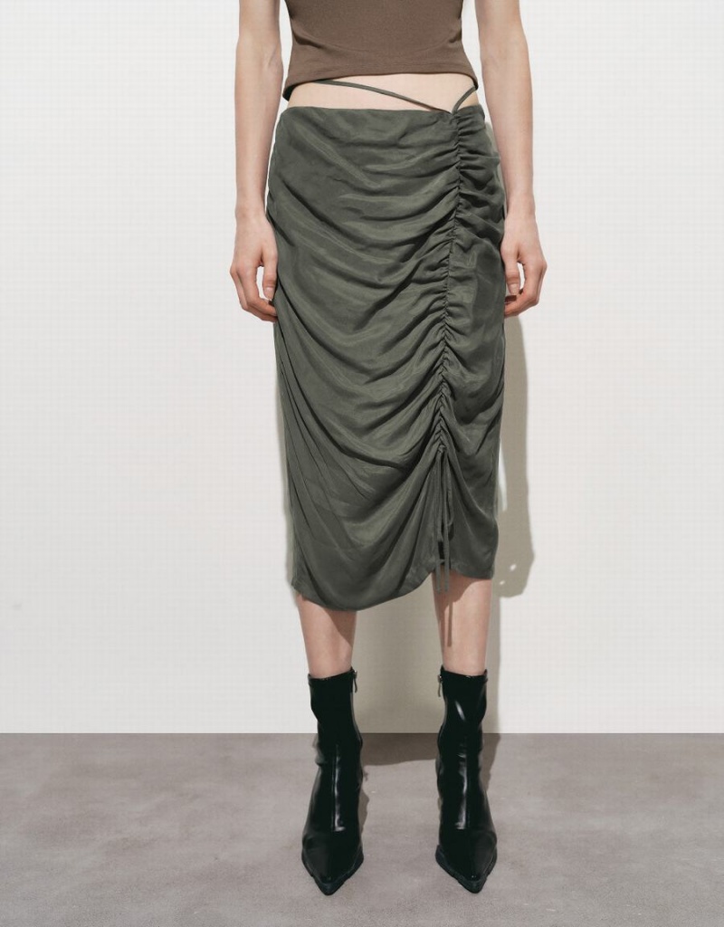 Jupes Urban Revivo Ruched Midi Droit Femme Vert | GST5710NG