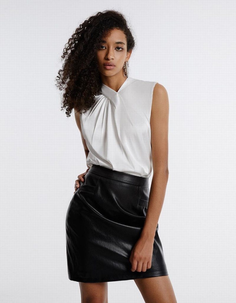 Jupes Urban Revivo Slit Hem Faux Cuir Femme Noir | MWC6732KC