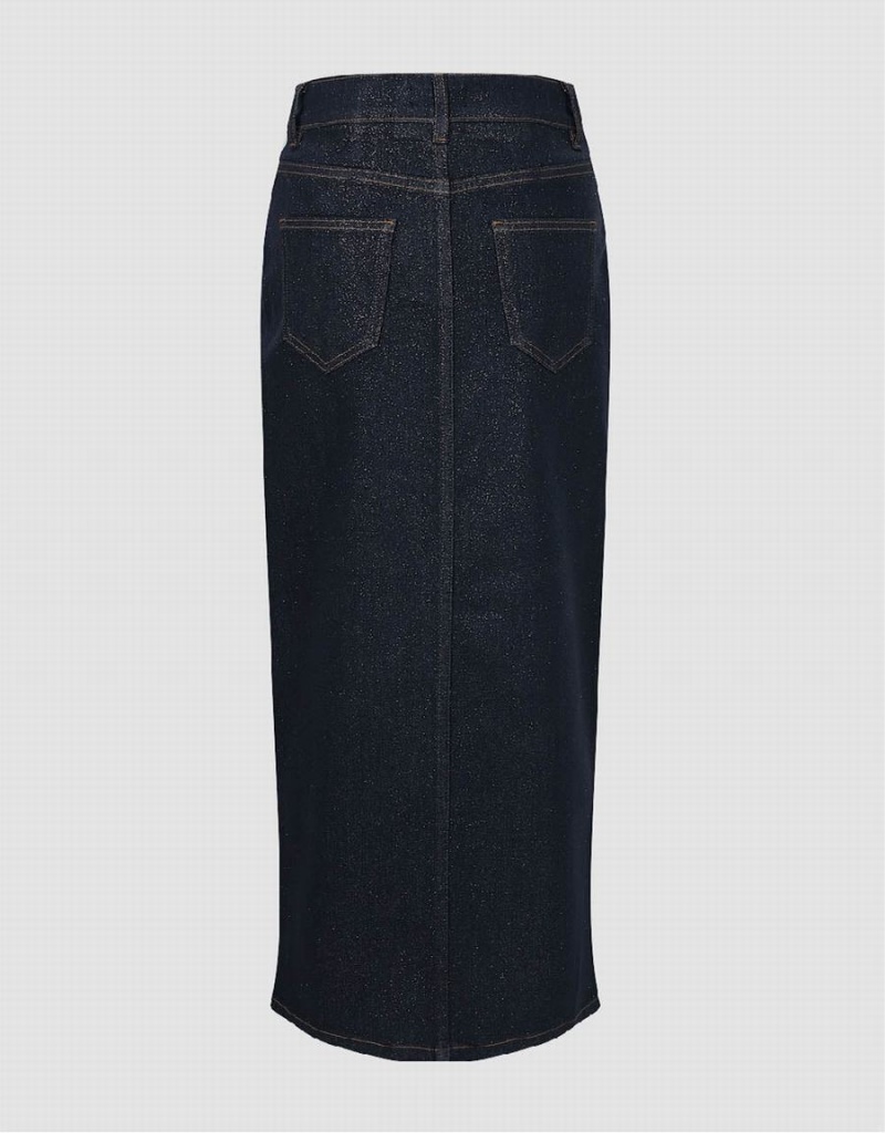 Jupes Urban Revivo Split Hem Midi Denim Femme Bleu | TGI6330BN