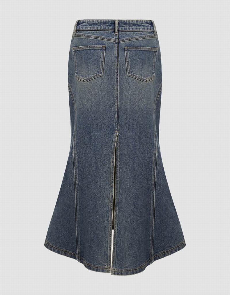 Jupes Urban Revivo Split Hem Midi Fishtail Denim Femme Bleu | YBW1984WF