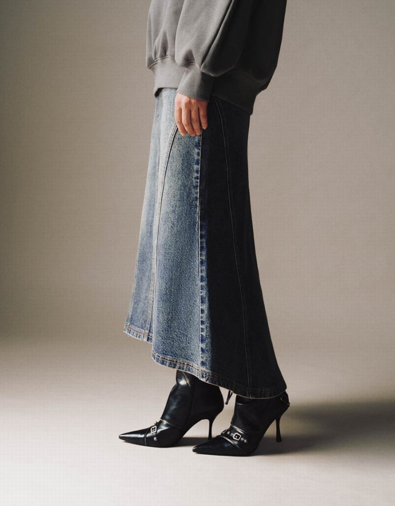 Jupes Urban Revivo Split Hem Midi Fishtail Denim Femme Bleu | YBW1984WF