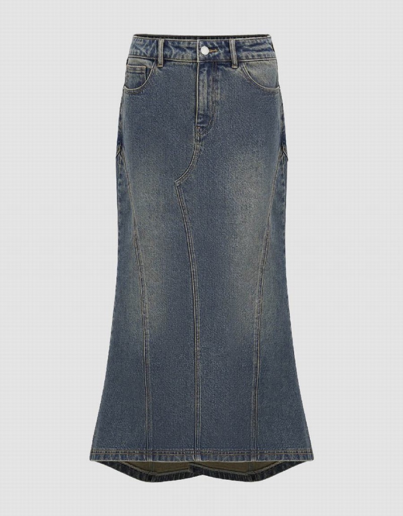 Jupes Urban Revivo Split Hem Midi Fishtail Denim Femme Bleu | YBW1984WF