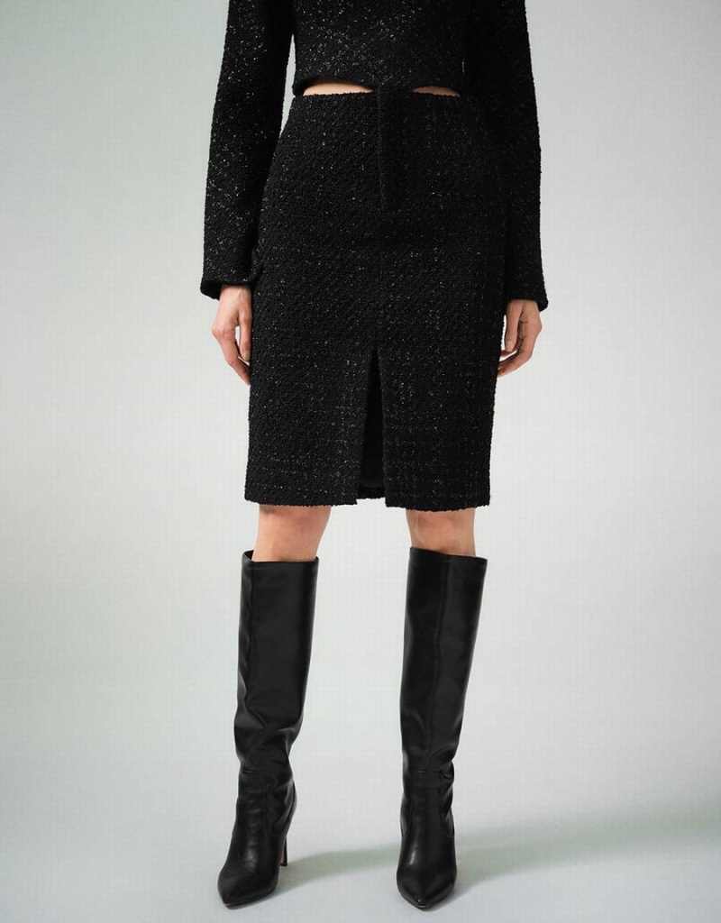 Jupes Urban Revivo Split Hem Tweed Droit Femme Noir | AHK3490OB