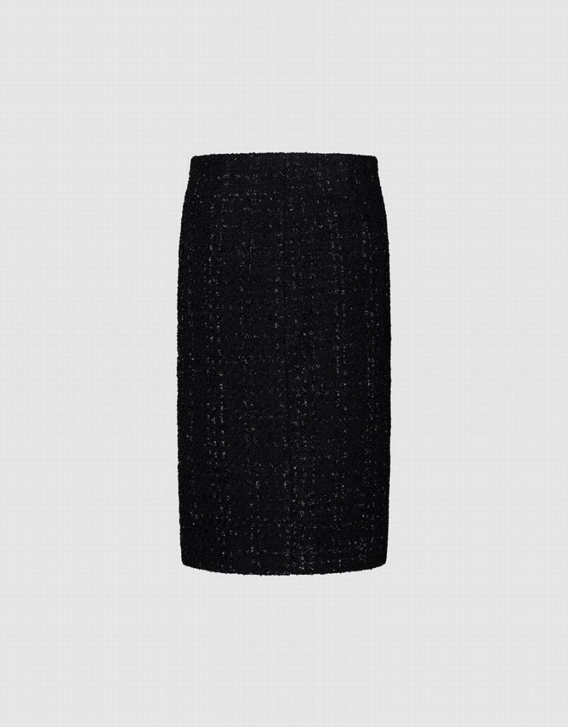 Jupes Urban Revivo Split Hem Tweed Droit Femme Noir | AHK3490OB