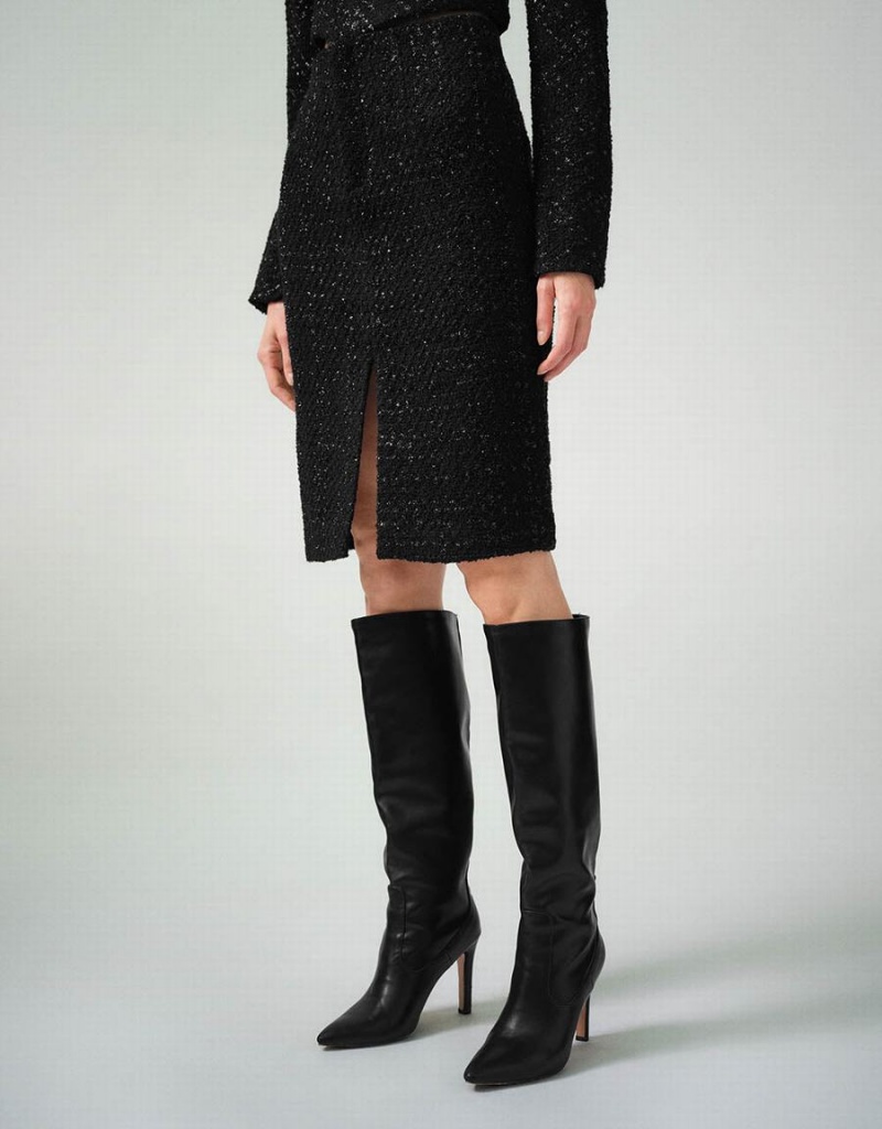 Jupes Urban Revivo Split Hem Tweed Droit Femme Noir | AHK3490OB