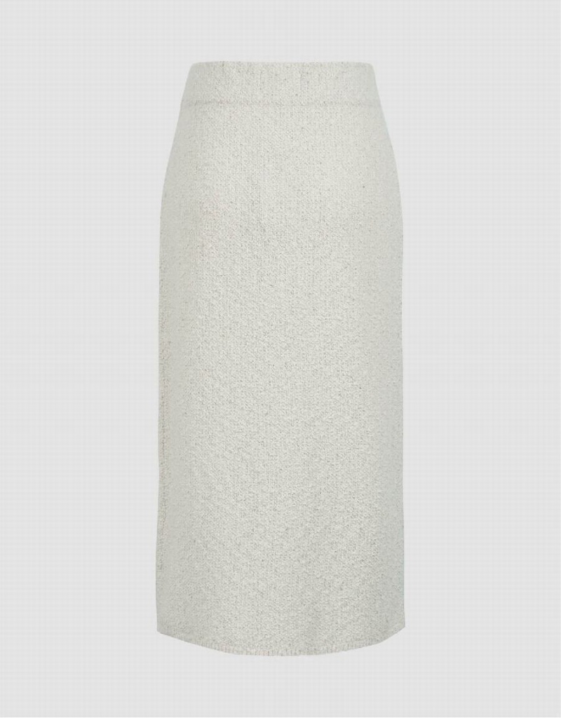 Jupes Urban Revivo Split Hem Tweed Tricoté Droit Femme Blanche | YEU2984MV