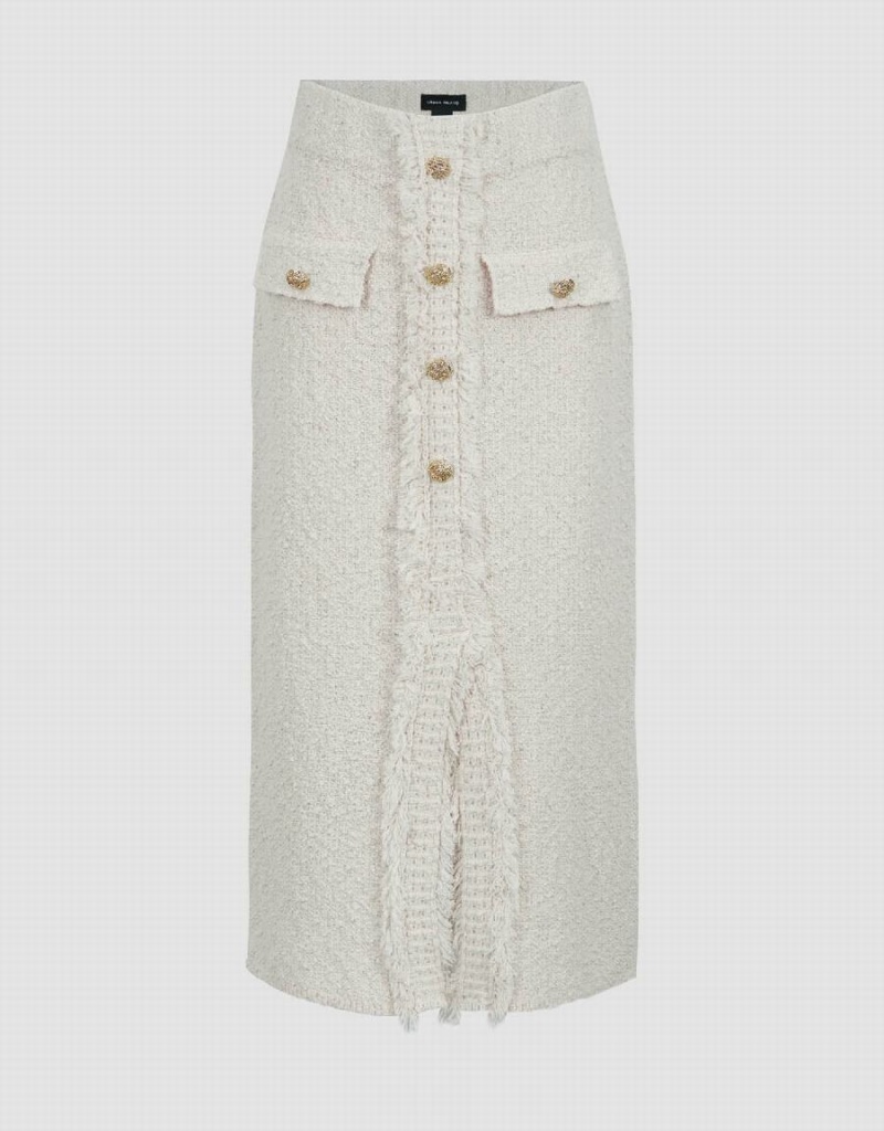 Jupes Urban Revivo Split Hem Tweed Tricoté Droit Femme Blanche | YEU2984MV