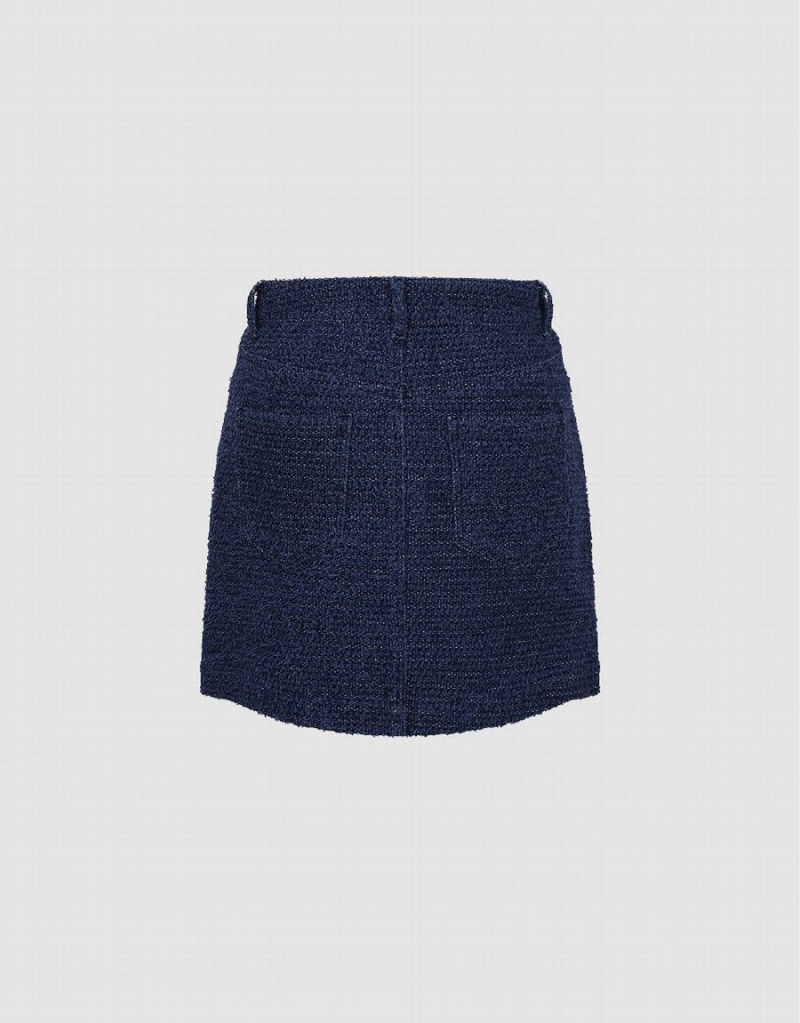 Jupes Urban Revivo Tweed Mini A-Line Denim Femme Bleu | HWB588PH