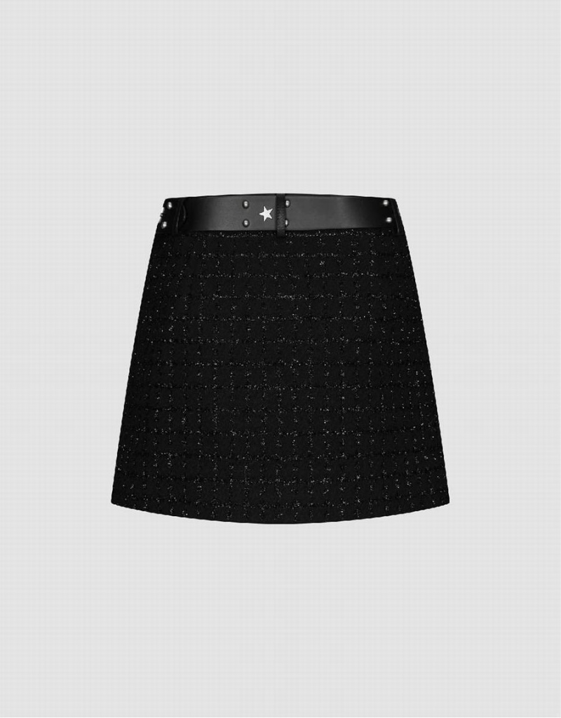 Jupes Urban Revivo Tweed Mini A-Line Femme Noir | CCE122FT