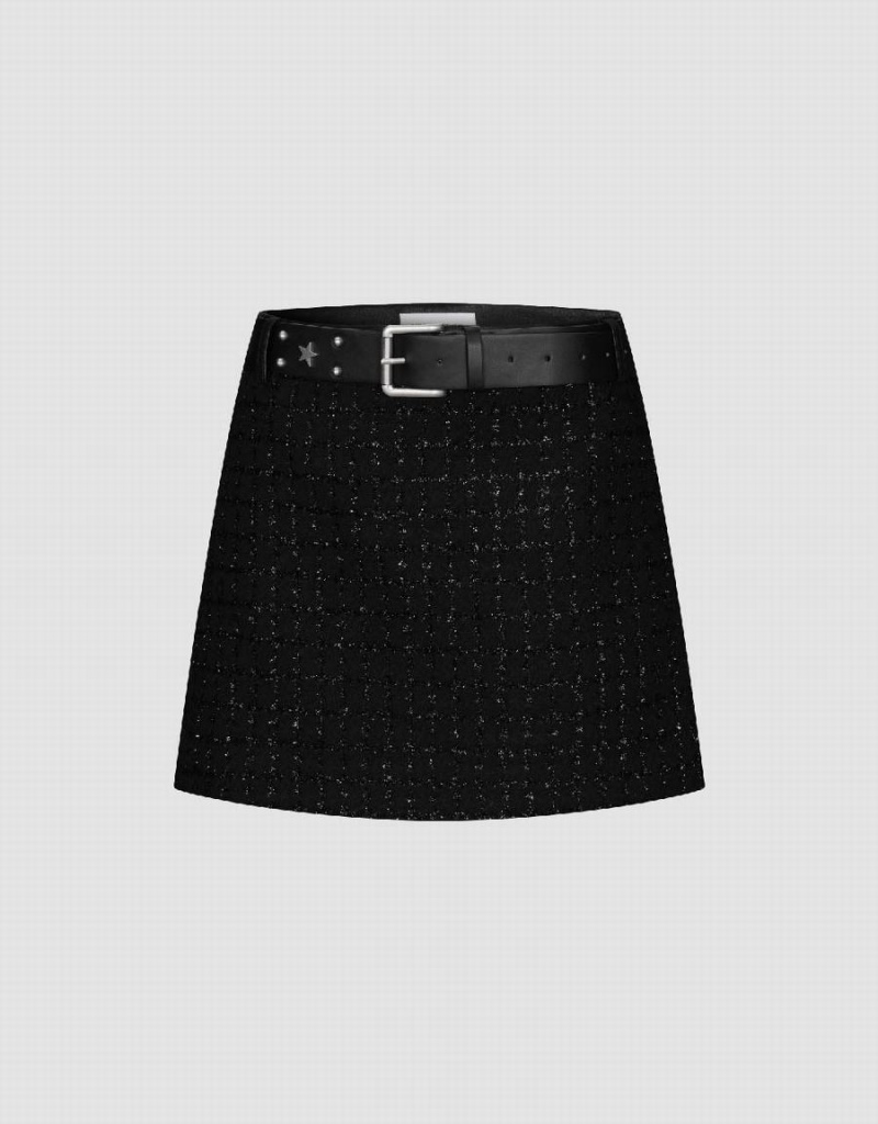 Jupes Urban Revivo Tweed Mini A-Line Femme Noir | CCE122FT