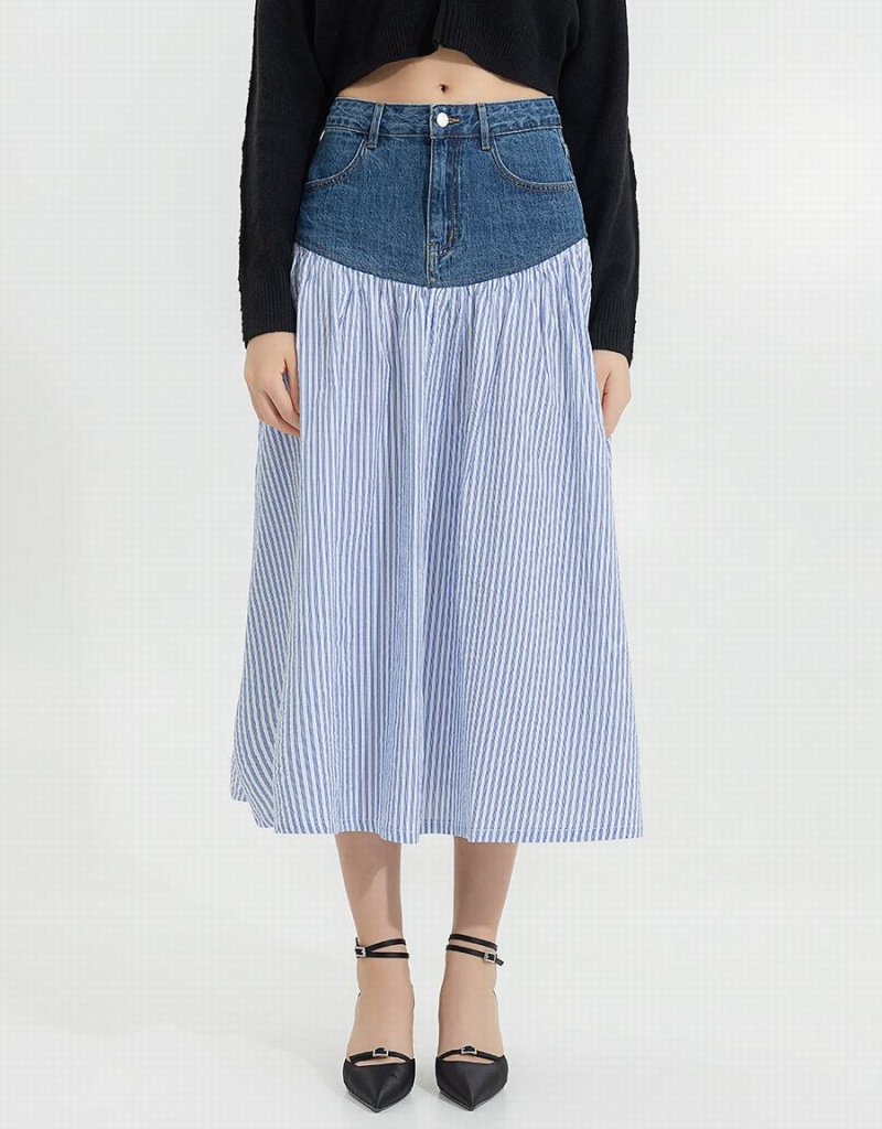 Jupes Urban Revivo Two Toned A-Line Denim Femme Bleu | JDW199KA