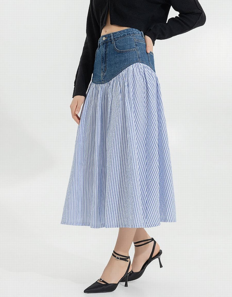 Jupes Urban Revivo Two Toned A-Line Denim Femme Bleu | JDW199KA