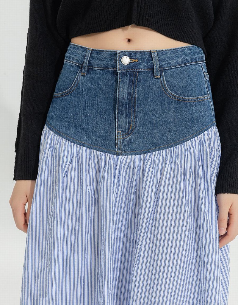 Jupes Urban Revivo Two Toned A-Line Denim Femme Bleu | JDW199KA