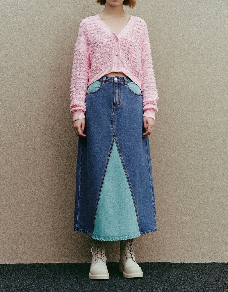 Jupes Urban Revivo Two Toned Midi A-Line Denim Femme Bleu | LLW388DV