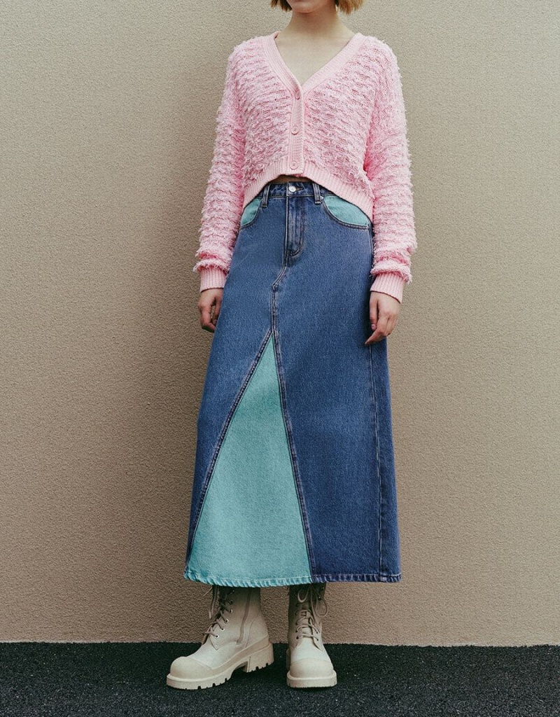 Jupes Urban Revivo Two Toned Midi A-Line Denim Femme Bleu | LLW388DV