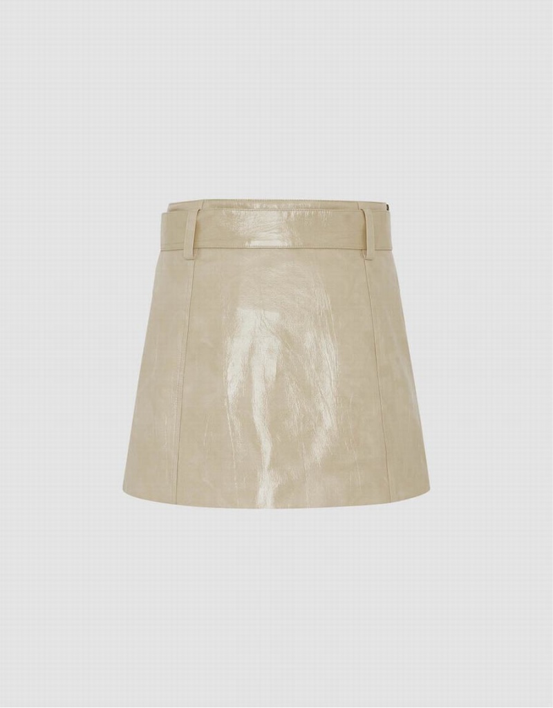Jupes Urban Revivo Vegan Cuir Droit With Belt Femme Kaki | PCP1929BY