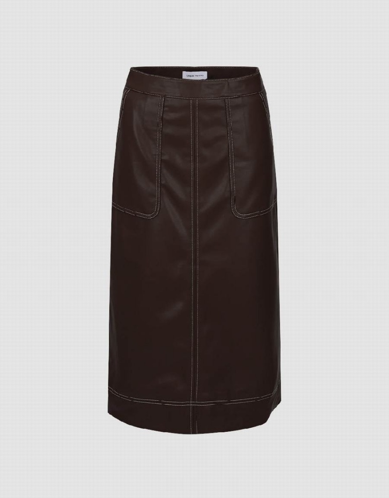 Jupes Urban Revivo Vegan Cuir Midi Droit Femme Marron | QSS7116WR