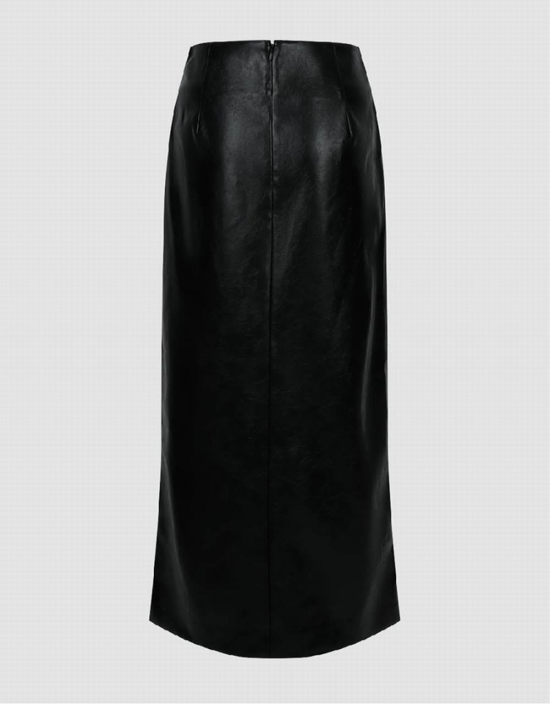 Jupes Urban Revivo Vegan Cuir Midi Droit Femme Noir | FNW9974SA