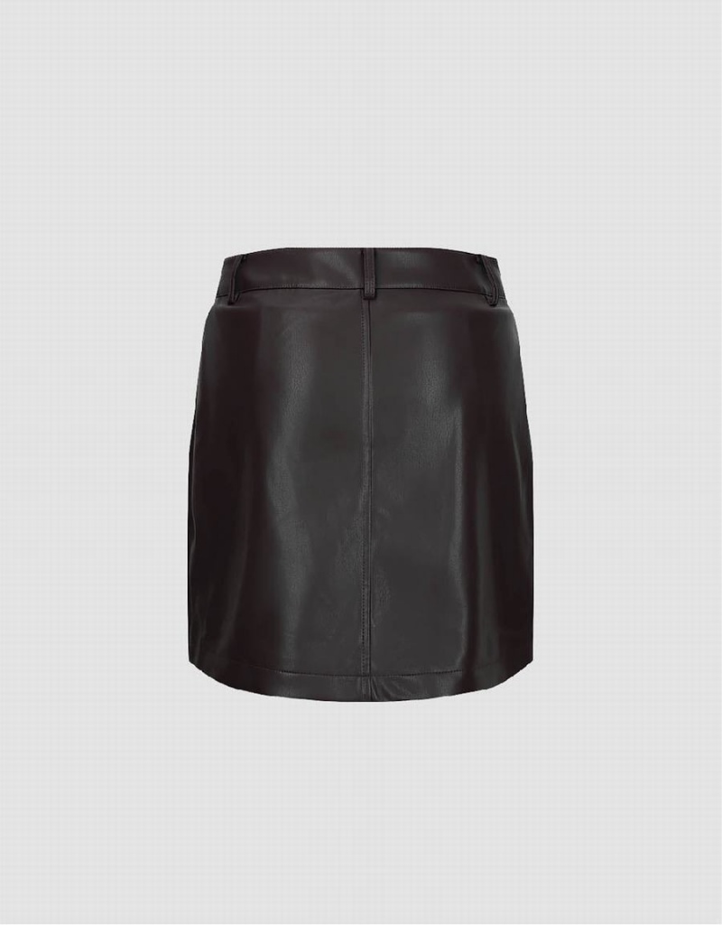 Jupes Urban Revivo Vegan Cuir Mini A-Line Femme Marron | BMR664JJ
